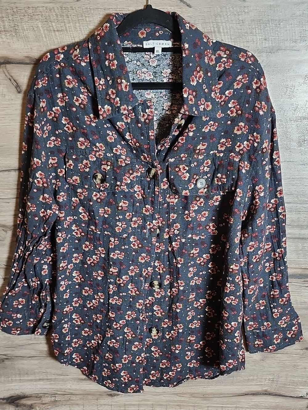 Baltic Born Cotton Utility Button Down Shirt In Navy Floral
